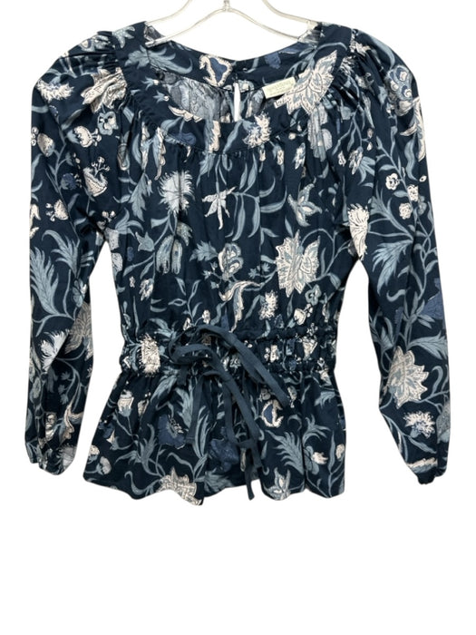Spartina Size XS Blue & White Cotton Blend Long puff sleeve Floral Top Blue & White / XS