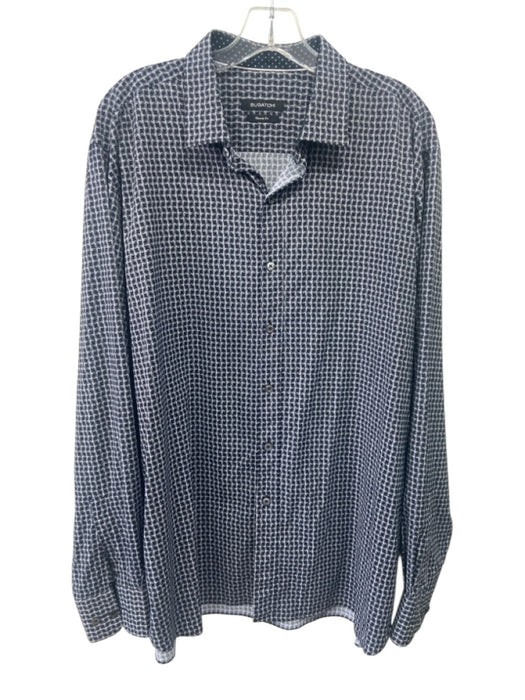 Bugatchi Size L White & Black Nylon All Over Print Button Down Long Sleeve Shirt White & Black / L