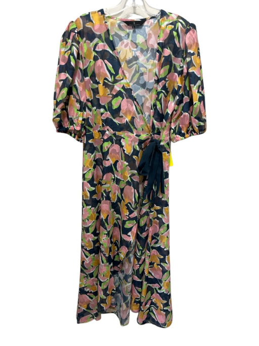 Abbey Glass Size L Pink, Blue & Multi Viscose Sheer Floral Wrap Dress Pink, Blue & Multi / L