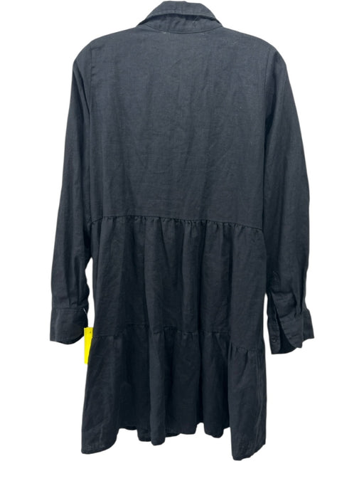LJC Designs Size M Black Linen Long Sleeve V Neck Tiered Knee length Dress Black / M