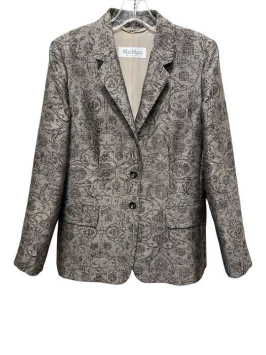 Max Mara Size 10 Taupe & Brown Polyester jaquard 2 button Flap Pockets Jacket Taupe & Brown / 10