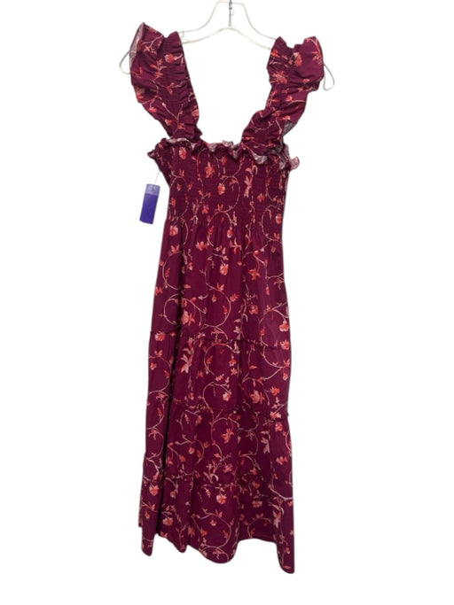 Hill House Size XS Purple & Red Cotton Sleeveless Floral Smocked Bodice Dress Purple & Red / XS