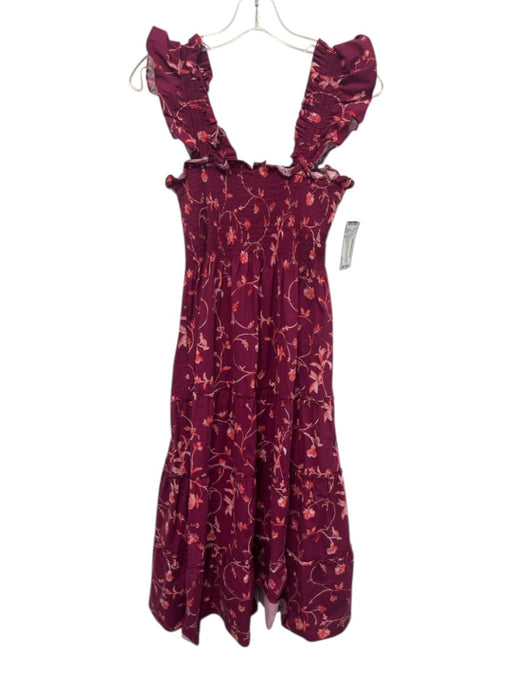 Hill House Size XS Purple & Red Cotton Sleeveless Floral Smocked Bodice Dress Purple & Red / XS