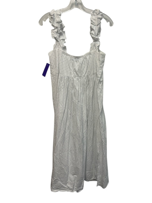 Lake Size M White & Blue Cotton Midi dots Ruffle Shoulder Strap Applique Dress White & Blue / M