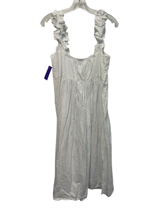 Lake Size M White & Blue Cotton Midi dots Ruffle Shoulder Strap Applique Dress White & Blue / M