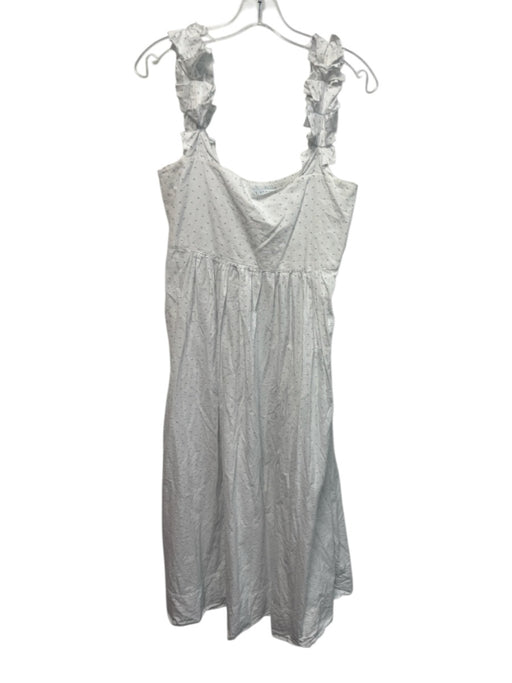 Lake Size M White & Blue Cotton Midi dots Ruffle Shoulder Strap Applique Dress White & Blue / M