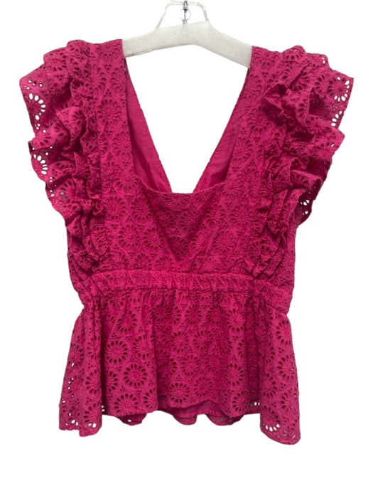 J Crew Collection Size 10 Purple Cotton Ruffle Cap Sleeve Cut Outs V Neck Top Purple / 10