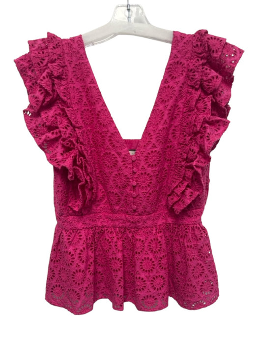 J Crew Collection Size 10 Purple Cotton Ruffle Cap Sleeve Cut Outs V Neck Top Purple / 10