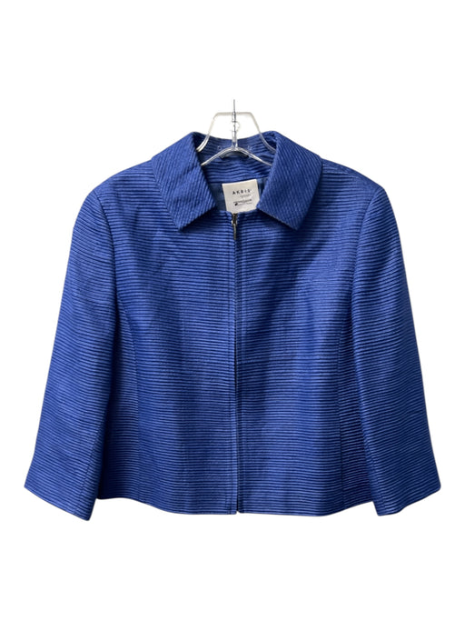 Akris Punto Size 8 Blue Silk Collared Zip Front Front Pocket 3/4 Sleeve Jacket Blue / 8