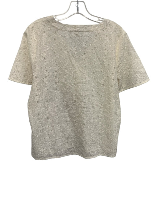 Spartina Size M White Cotton Short Sleeve Cut Outs Buttons V Neck Top White / M