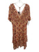 The Kooples Size 2 Beige, Red, Purple Viscose Floral Short Sleeve V Neck Dress Beige, Red, Purple / 2