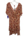 The Kooples Size 2 Beige, Red, Purple Viscose Floral Short Sleeve V Neck Dress Beige, Red, Purple / 2
