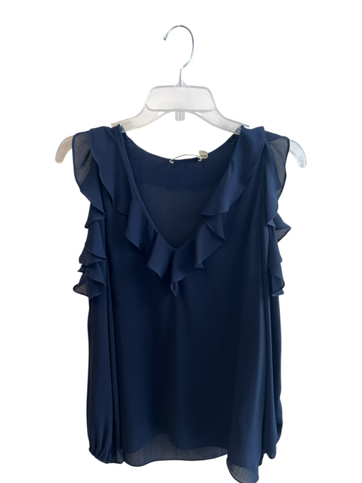 Alice & Olivia Size S Navy Polyester Shoulder Cut Out Ruffle Detail V Neck Top Navy / S