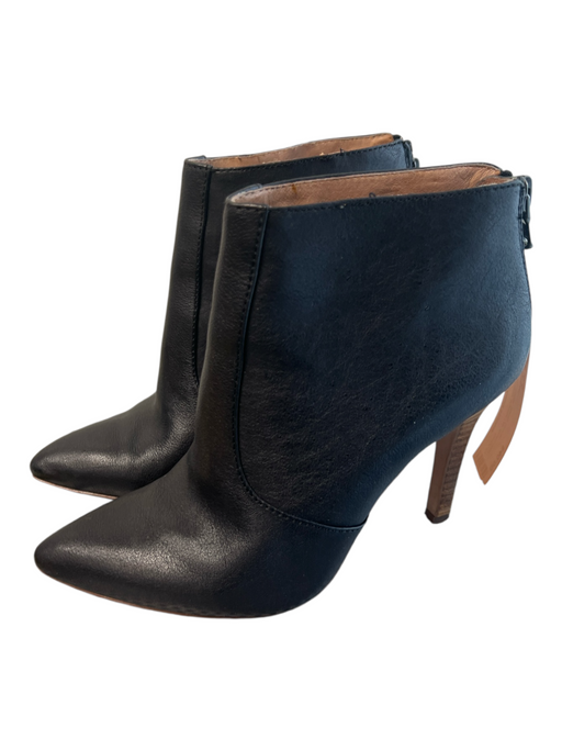 Madewell Shoe Size 6.5 Black Leather Pointed Toe Brown Heel Back Zip Booties Black / 6.5