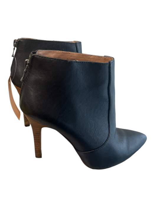 Madewell Shoe Size 6.5 Black Leather Pointed Toe Brown Heel Back Zip Booties Black / 6.5