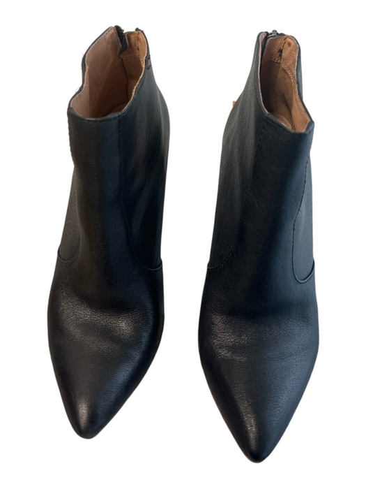 Madewell Shoe Size 6.5 Black Leather Pointed Toe Brown Heel Back Zip Booties Black / 6.5