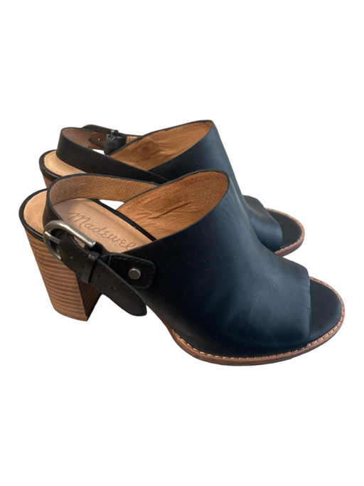 Madewell Shoe Size 6.5 Black Leather open toe Brown Heel Slingback Clog Shoes Black / 6.5