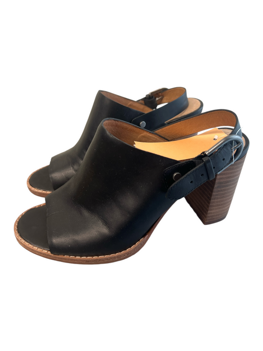 Madewell Shoe Size 6.5 Black Leather open toe Brown Heel Slingback Clog Shoes Black / 6.5