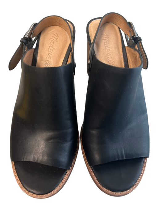 Madewell Shoe Size 6.5 Black Leather open toe Brown Heel Slingback Clog Shoes Black / 6.5