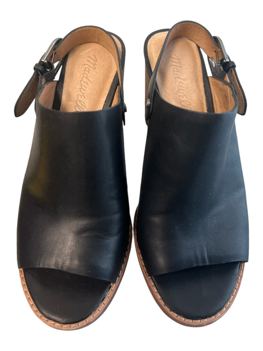 Madewell Shoe Size 6.5 Black Leather open toe Brown Heel Slingback Clog Shoes Black / 6.5