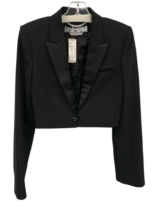 Off-White Size 42 Black Wool Blend Shoulder Pads One Button Cropped Jacket Black / 42