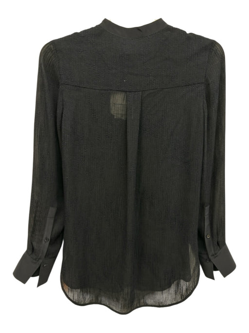 Vince Size 4 Navy Blue Rayon & Silk Sheer Long Sleeve Textured 1/2 Button Top Navy Blue / 4