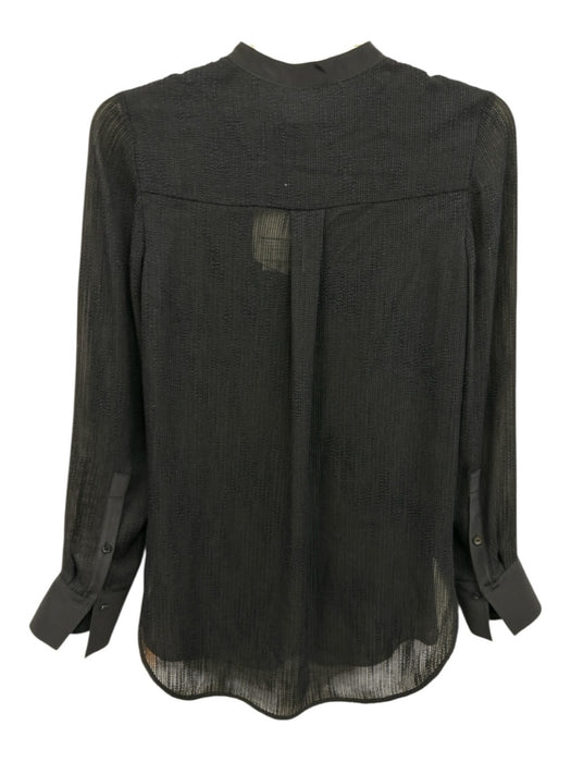 Vince Size 4 Navy Blue Rayon & Silk Sheer Long Sleeve Textured 1/2 Button Top Navy Blue / 4