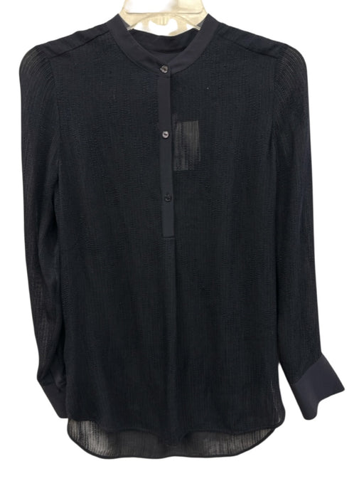 Vince Size 4 Navy Blue Rayon & Silk Sheer Long Sleeve Textured 1/2 Button Top Navy Blue / 4