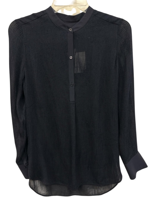 Vince Size 4 Navy Blue Rayon & Silk Sheer Long Sleeve Textured 1/2 Button Top Navy Blue / 4