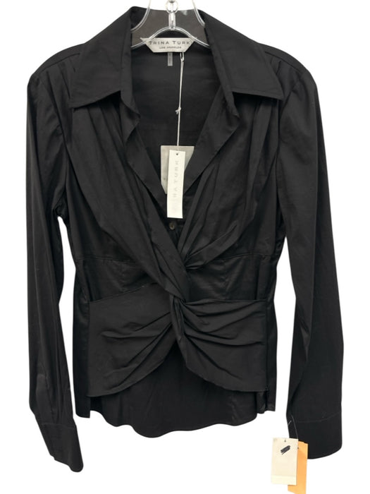 Trina Turk Size S Black Cotton Blend Long Sleeve Twist Front Side Zip Top Black / S