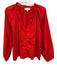 Cleobella Size S Red Cotton Long Balloon Sleeve Button Front Ruffle Detail Top Red / S