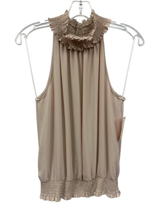 Amanda Uprichard Size L Khaki Beige Polyester Sleeveless Shirred high neck Top Khaki Beige / L