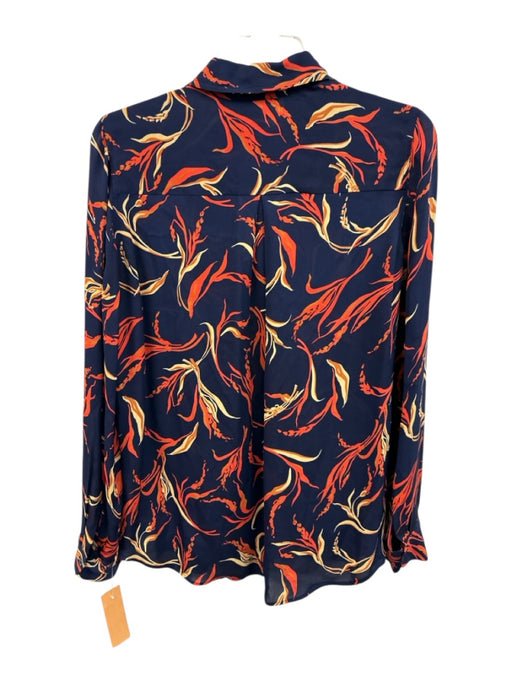 L'agence Size XS Navy Blue & Orange Silk Abstract Botanical Print Button Up Top Navy Blue & Orange / XS