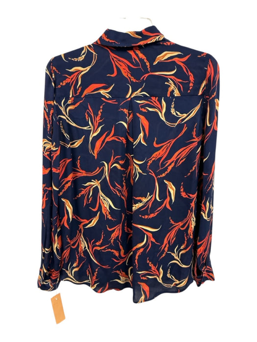 L'agence Size XS Navy Blue & Orange Silk Abstract Botanical Print Button Up Top Navy Blue & Orange / XS