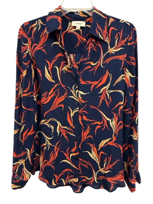 L'agence Size XS Navy Blue & Orange Silk Abstract Botanical Print Button Up Top Navy Blue & Orange / XS