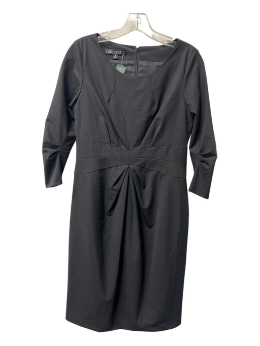 Lafayette 148 Size 4 Black Wool Round Neck Back Zip 3/4 Sleeve Dress Black / 4