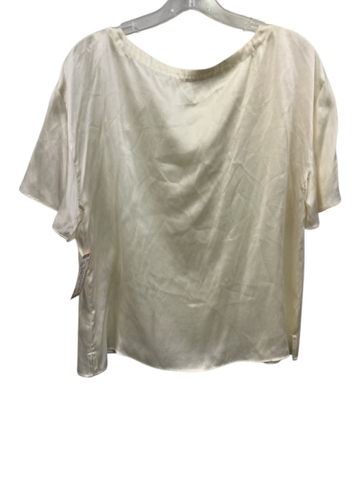 By Anthropologie Size L Cream White Silk Short Sleeve Paneled T Shirt Top Cream White / L