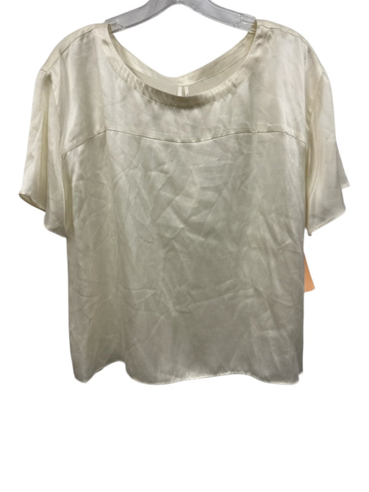 By Anthropologie Size L Cream White Silk Short Sleeve Paneled T Shirt Top Cream White / L