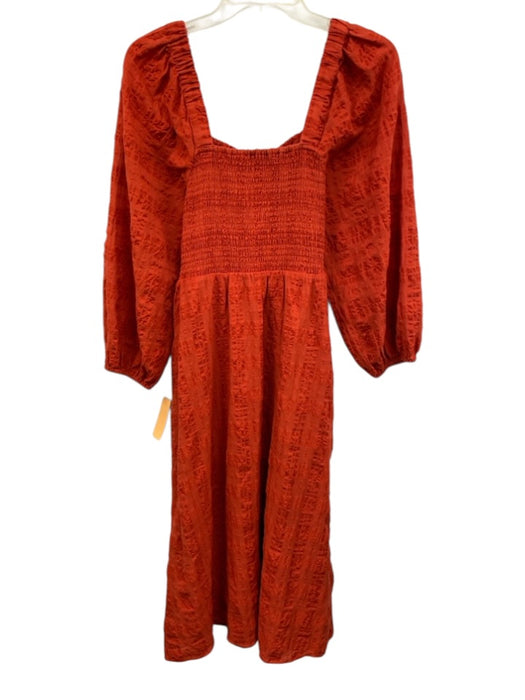 Madewell Size Est M Red Orange Cotton Blend 3/4 Balloon Sleeve Plaid Weave Dress Red Orange / Est M