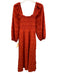 Madewell Size Est M Red Orange Cotton Blend 3/4 Balloon Sleeve Plaid Weave Dress Red Orange / Est M