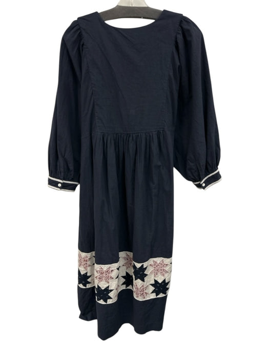 Madewell Size M Navy Blue, White & Purple Cotton 3/4 Dolman Sleeve V Neck Dress Navy Blue, White & Purple / M