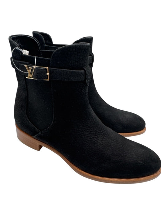 Louis Vuitton Shoe Size 37 Black Leather Upper Nubuck Logo Buckle Chelsea Boots Black / 37