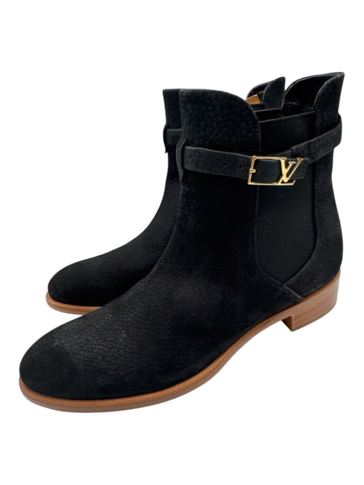 Louis Vuitton Shoe Size 37 Black Leather Upper Nubuck Logo Buckle Chelsea Boots Black / 37