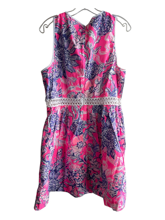 Lilly Pulitzer Size 14 Pink 100% Cotton Round Neck Tropical Sleeveless Dress Pink / 14