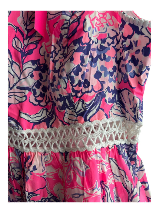 Lilly Pulitzer Size 14 Pink 100% Cotton Round Neck Tropical Sleeveless Dress Pink / 14