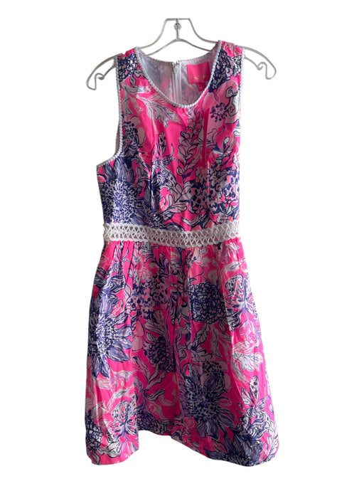 Lilly Pulitzer Size 14 Pink 100% Cotton Round Neck Tropical Sleeveless Dress Pink / 14