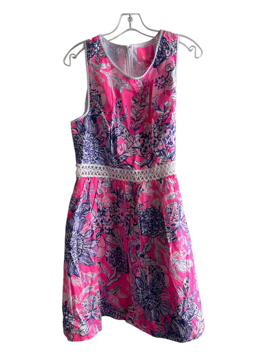 Lilly Pulitzer Size 14 Pink 100% Cotton Round Neck Tropical Sleeveless Dress Pink / 14