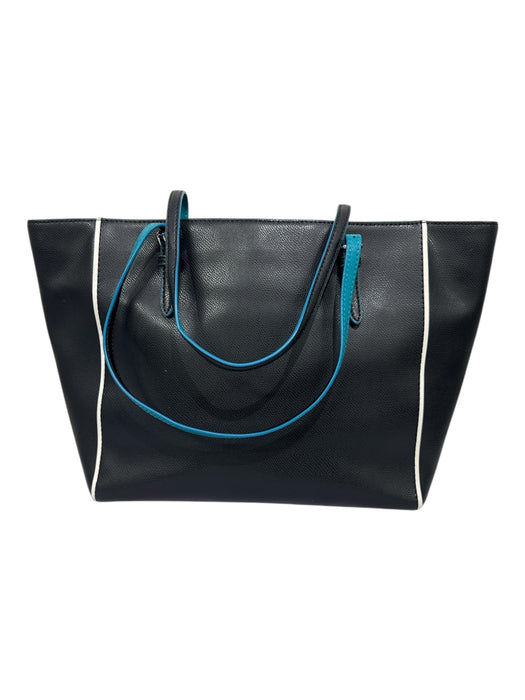 Coach Black, Teal & White Leather silver tone hardware Zipper Closure Tote Bag Black, Teal & White