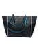 Coach Black, Teal & White Leather silver tone hardware Zipper Closure Tote Bag Black, Teal & White