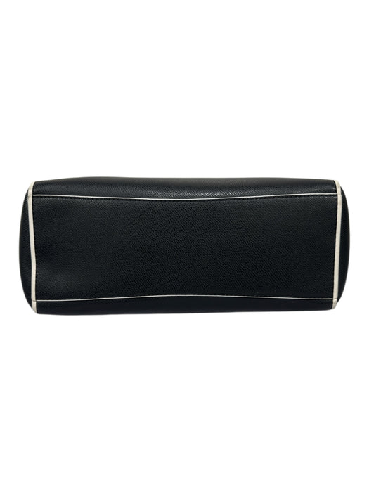 Coach Black, Teal & White Leather silver tone hardware Zipper Closure Tote Bag Black, Teal & White